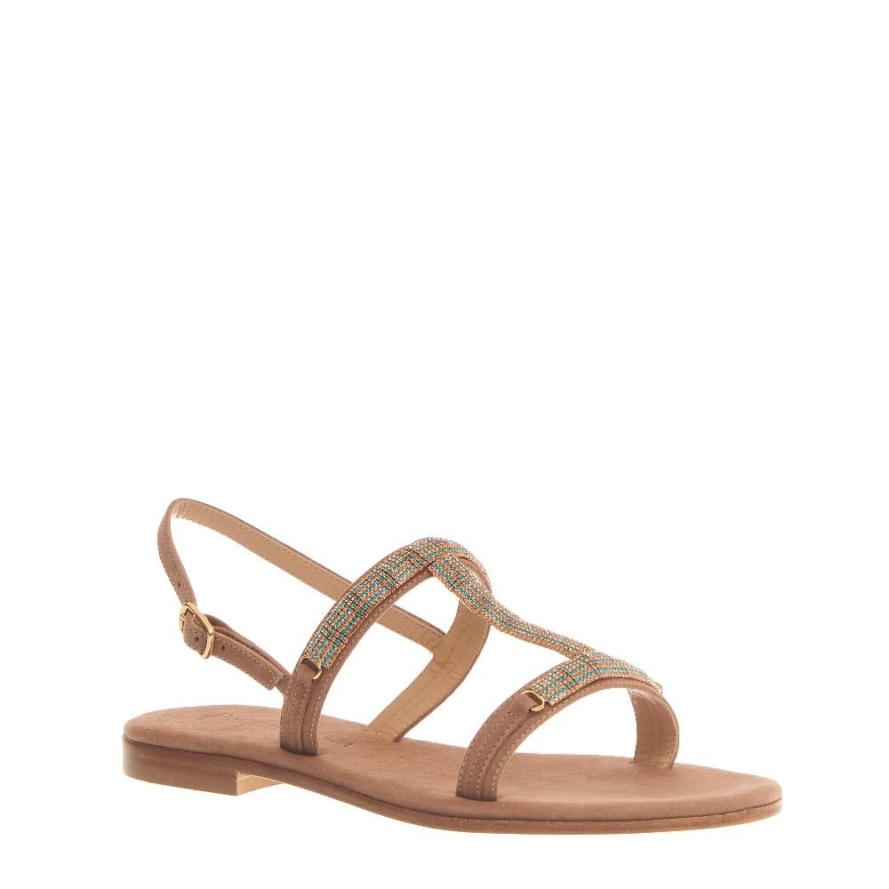 Sorelle Perego sandalo in camoscio beige con cristalli blu e rame Offerta natalizia