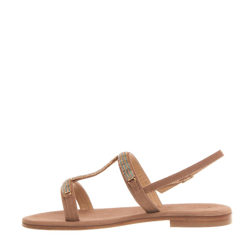 Sorelle Perego sandalo in camoscio beige con cristalli blu e rame Offerta natalizia