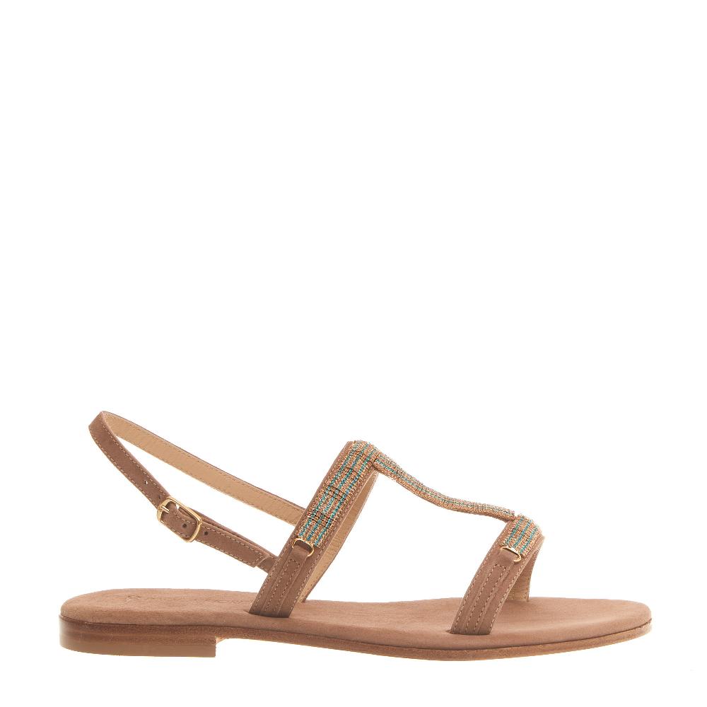 Sorelle Perego sandalo in camoscio beige con cristalli blu e rame Offerta natalizia