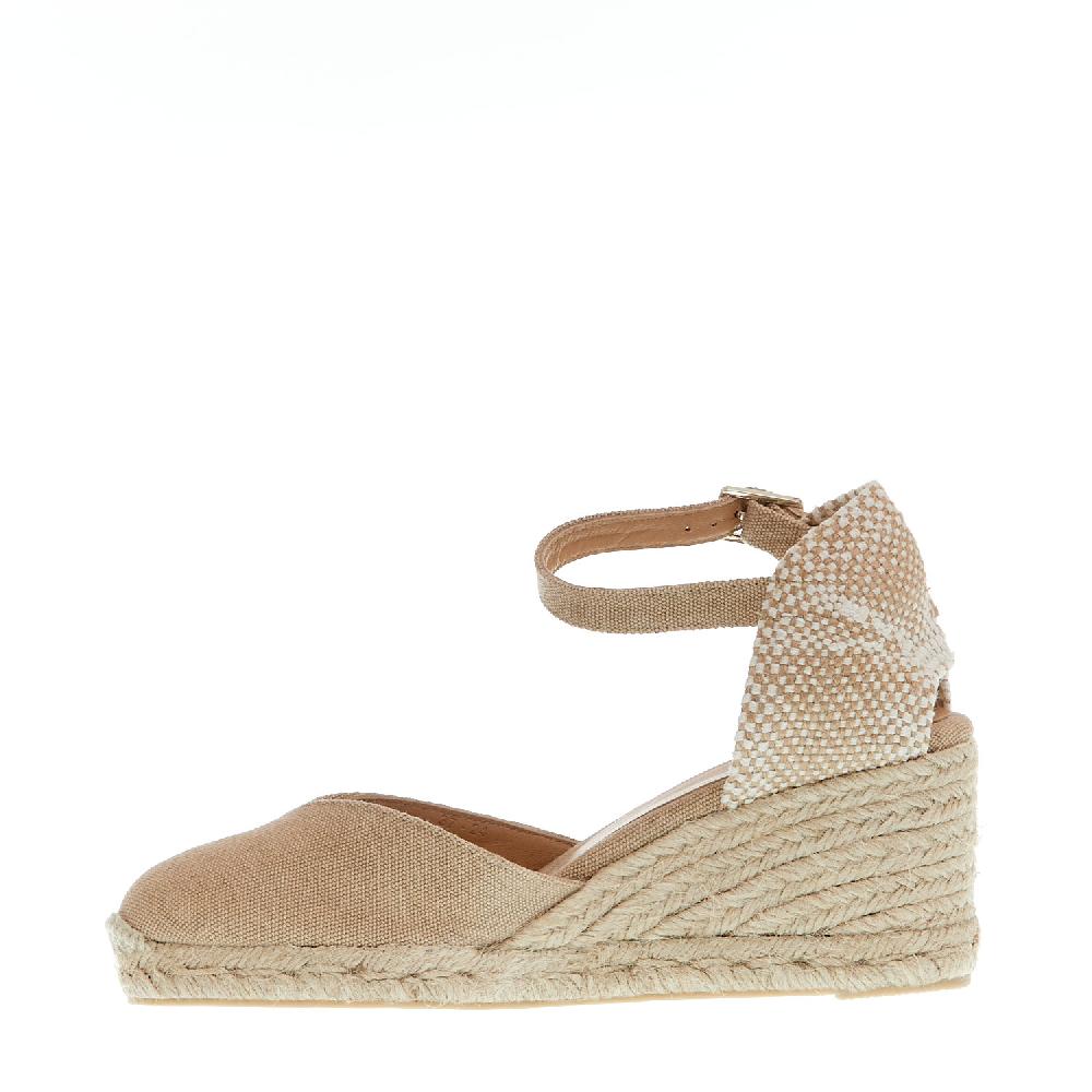 Sorelle Perego Espadrillas zeppa 70 mm tessuto beige Liquidazione