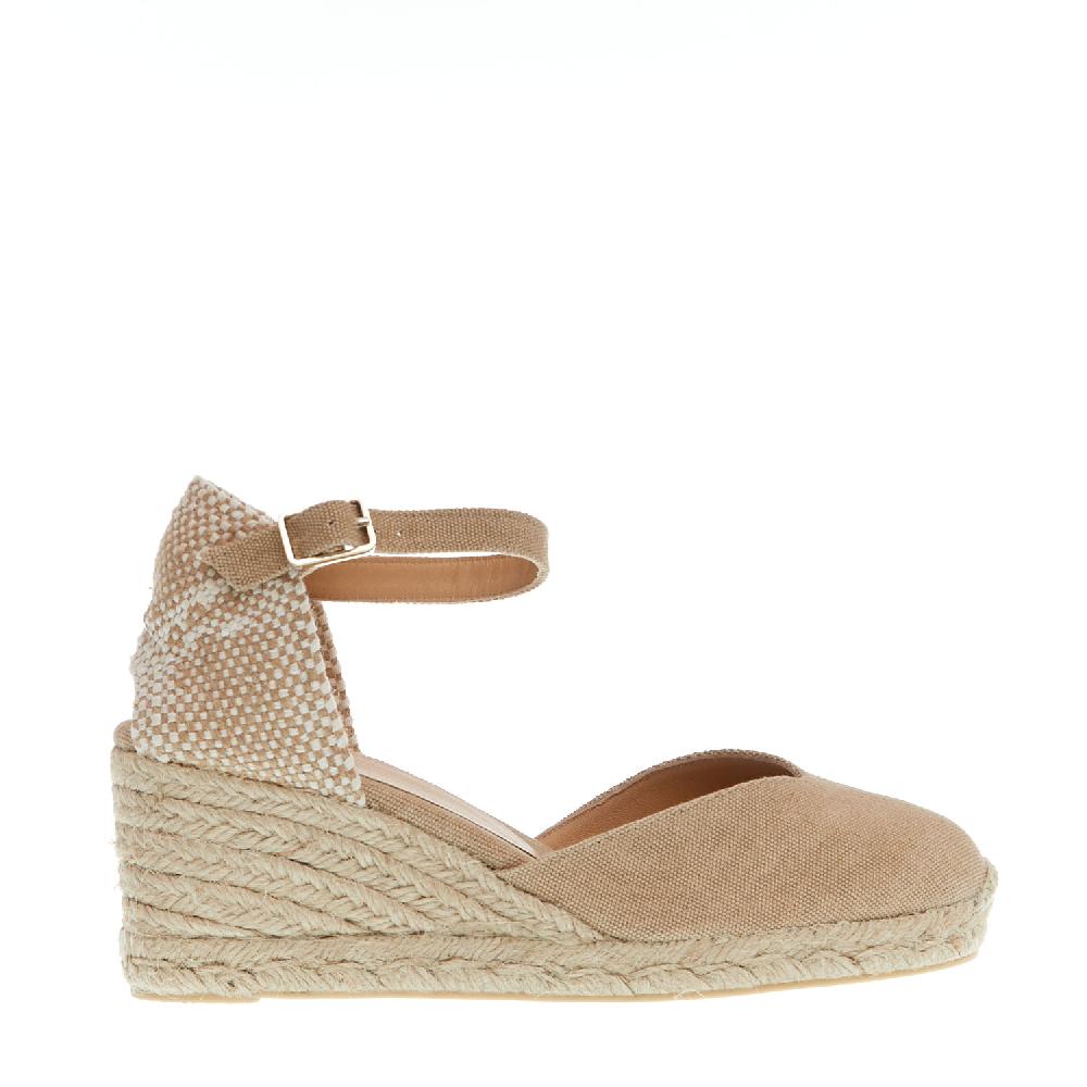 Sorelle Perego Espadrillas zeppa 70 mm tessuto beige Liquidazione