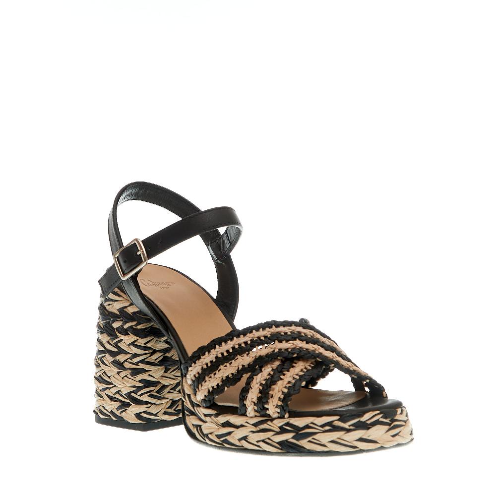 Sorelle Perego sandalo raffia beige e nero tacco 80 mm Sconti VIP