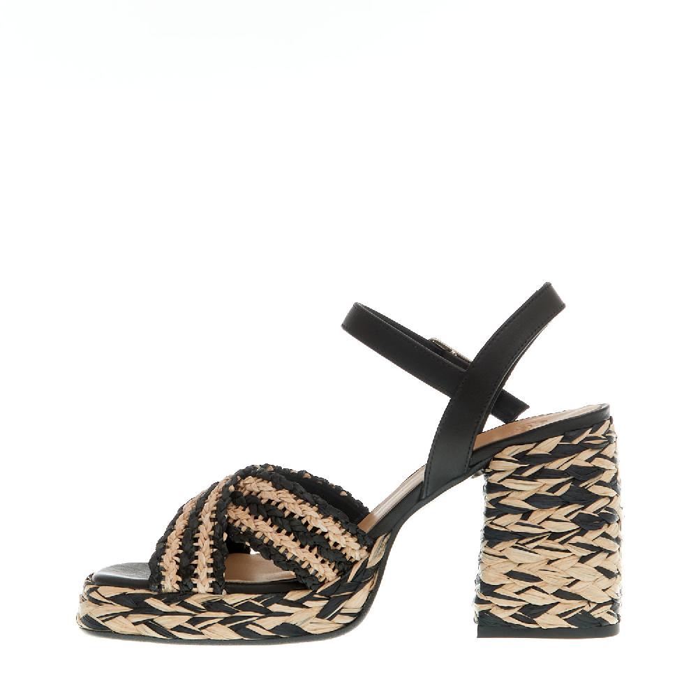 Sorelle Perego sandalo raffia beige e nero tacco 80 mm Sconti VIP