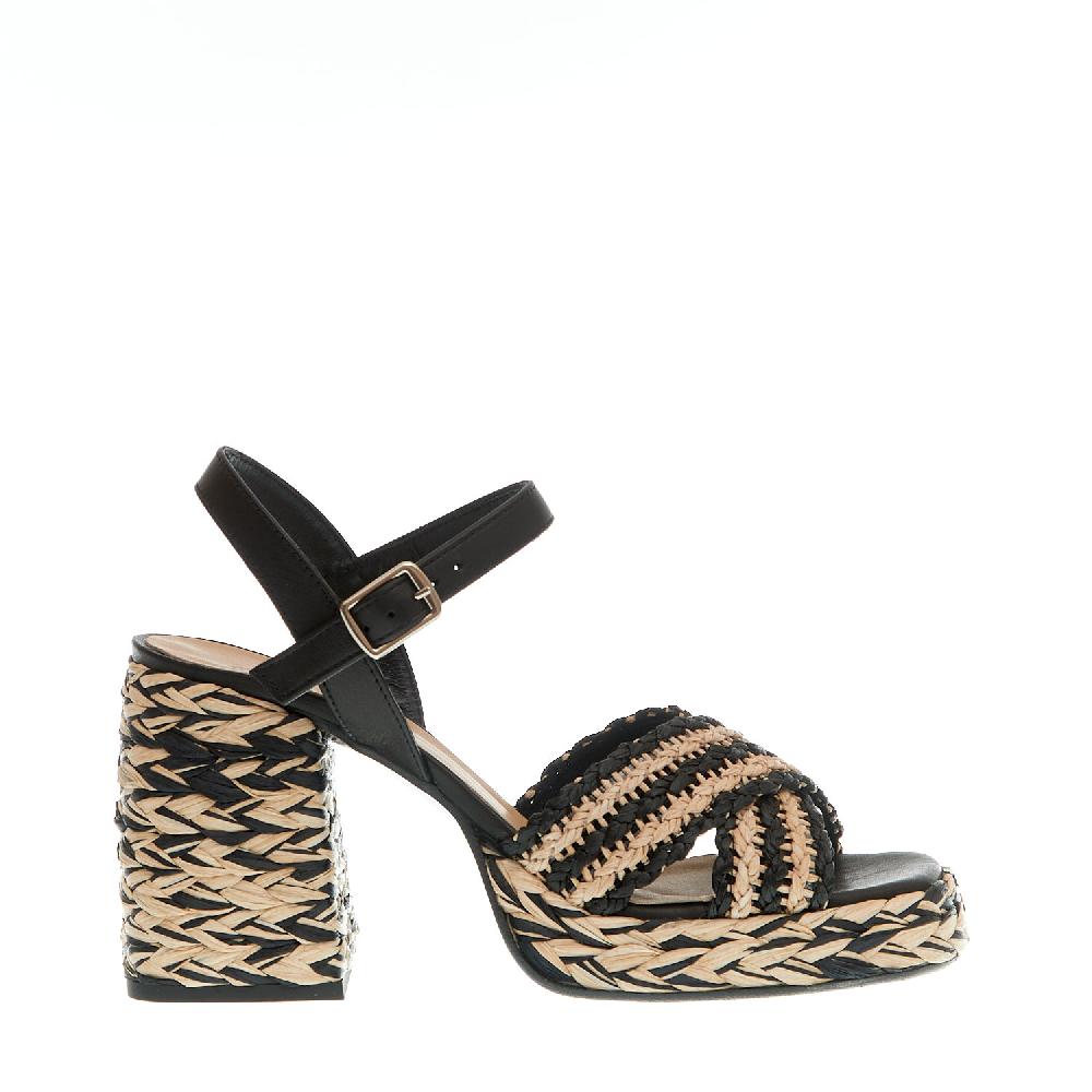 Sorelle Perego sandalo raffia beige e nero tacco 80 mm Sconti VIP