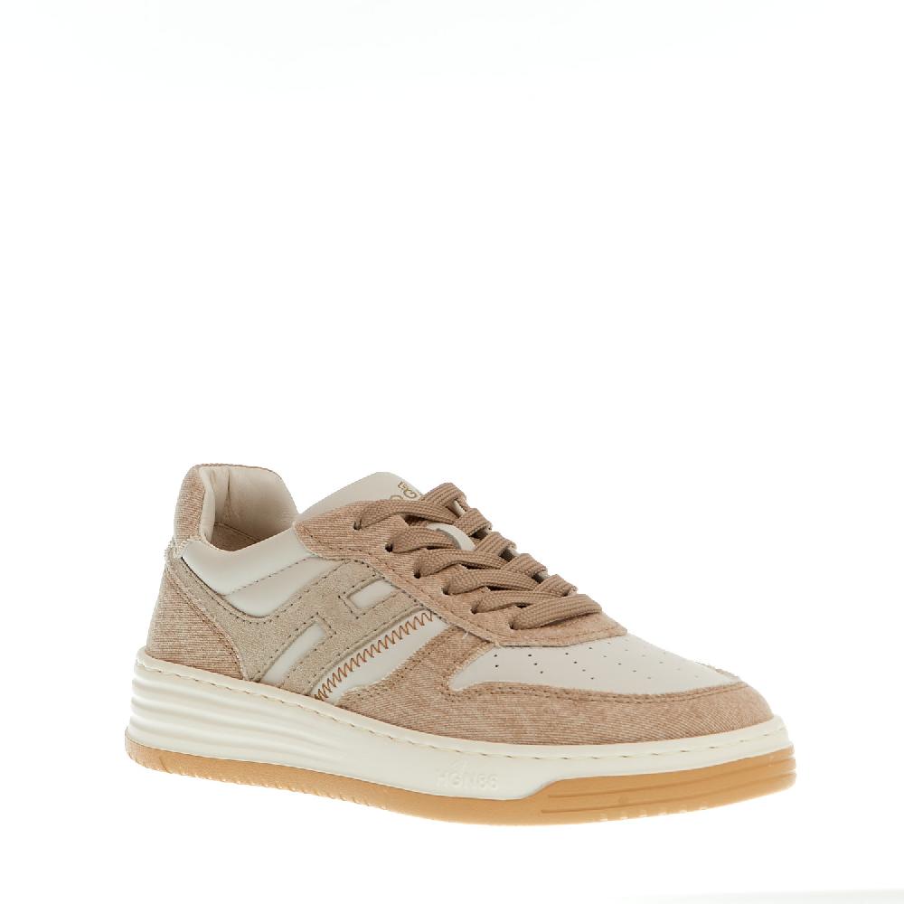 Sorelle Perego basket in pelle bianca e tessuto beige Black Friday Prezzi