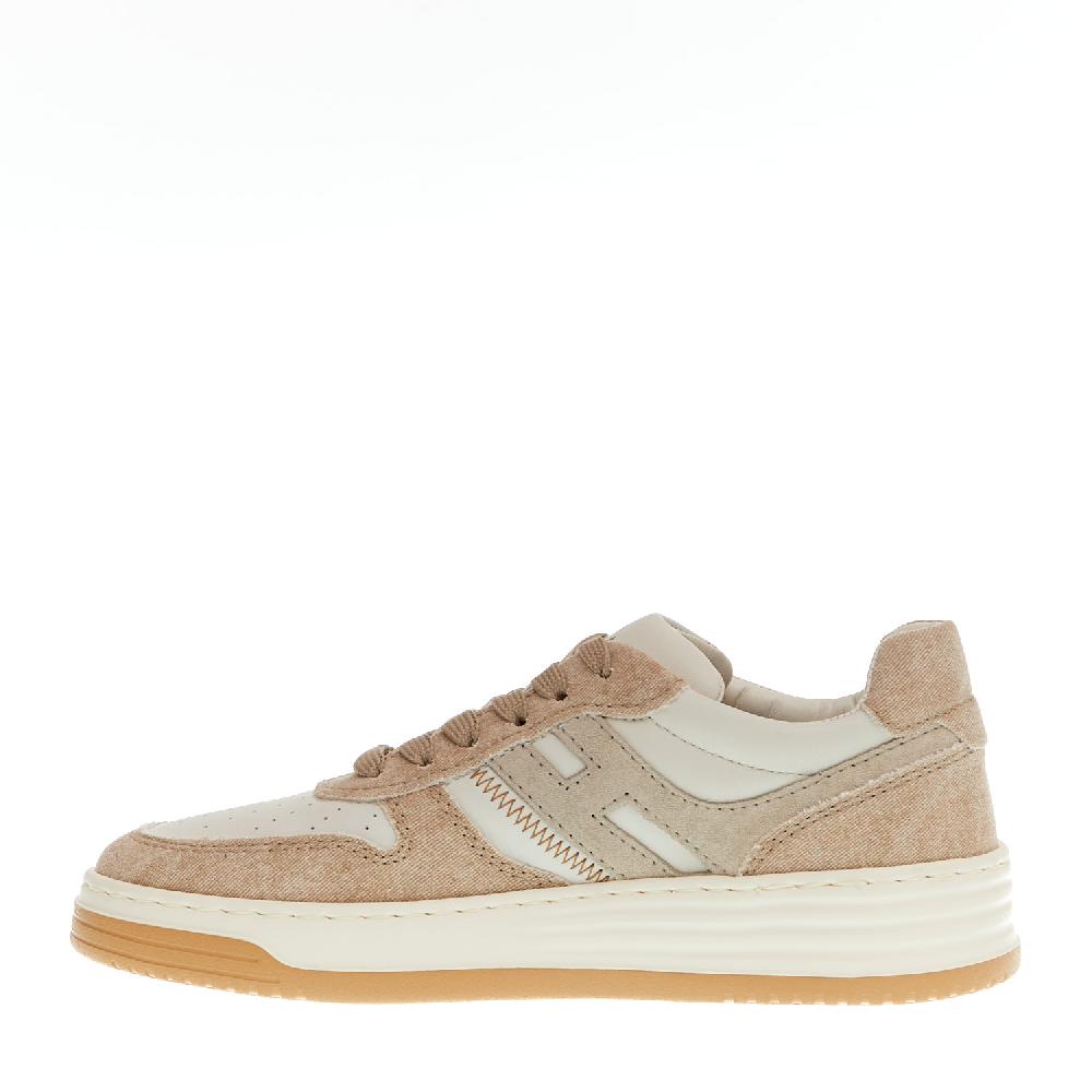 Sorelle Perego basket in pelle bianca e tessuto beige Black Friday Prezzi
