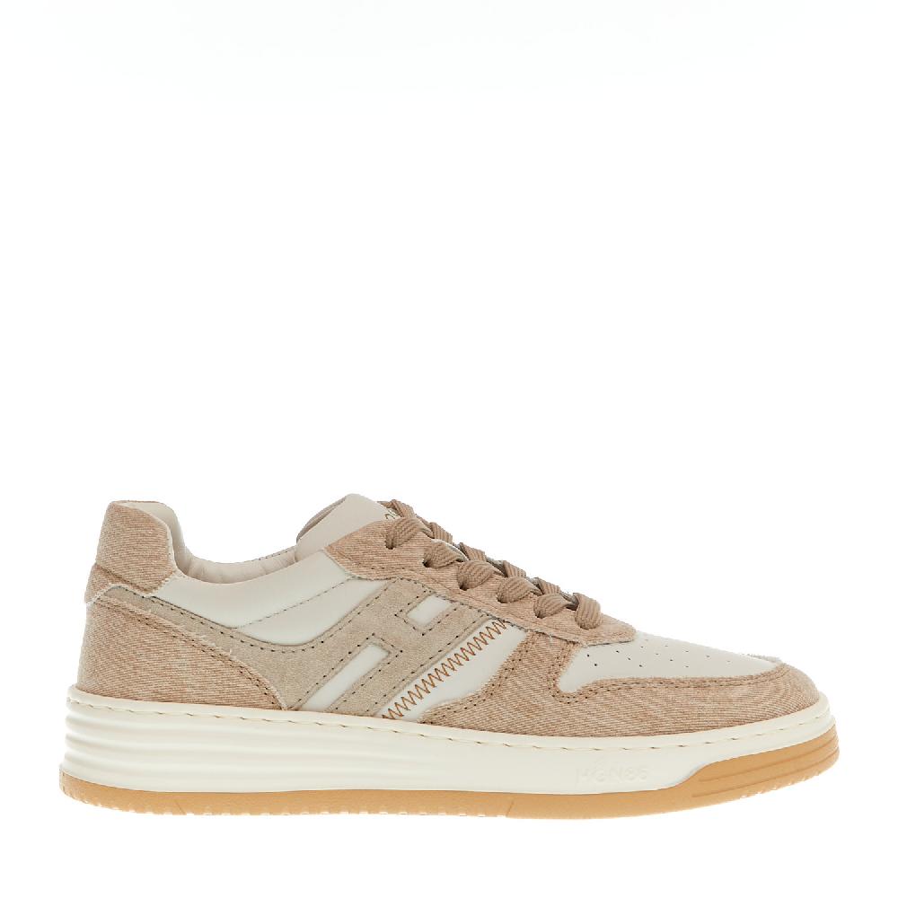 Sorelle Perego basket in pelle bianca e tessuto beige Black Friday Prezzi