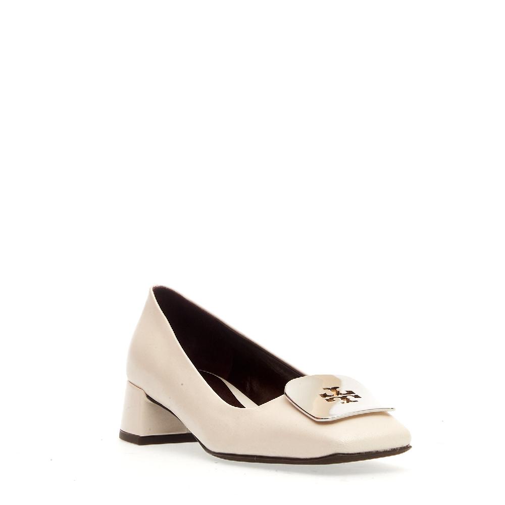 Sorelle Perego Pump pelle panna fibbia logo argento tacco 40 Saldi Di Fabbrica