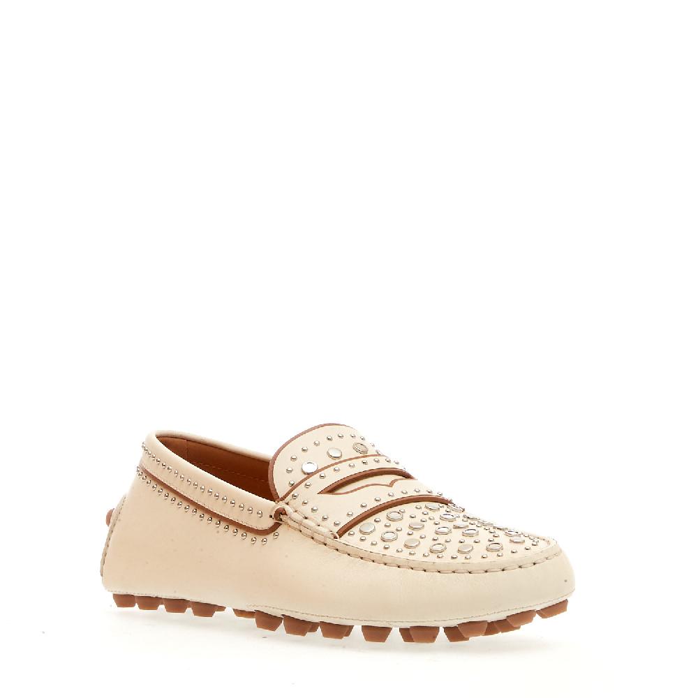 Sorelle Perego mocassino in pelle bianco con borchie Spedizione gratuita