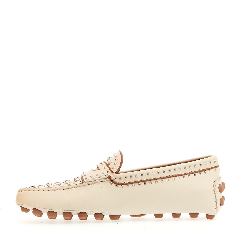 Sorelle Perego mocassino in pelle bianco con borchie Spedizione gratuita