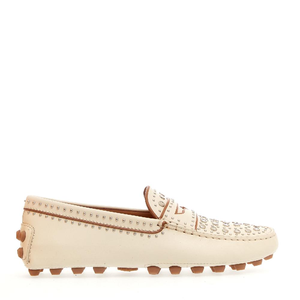 Sorelle Perego mocassino in pelle bianco con borchie Spedizione gratuita