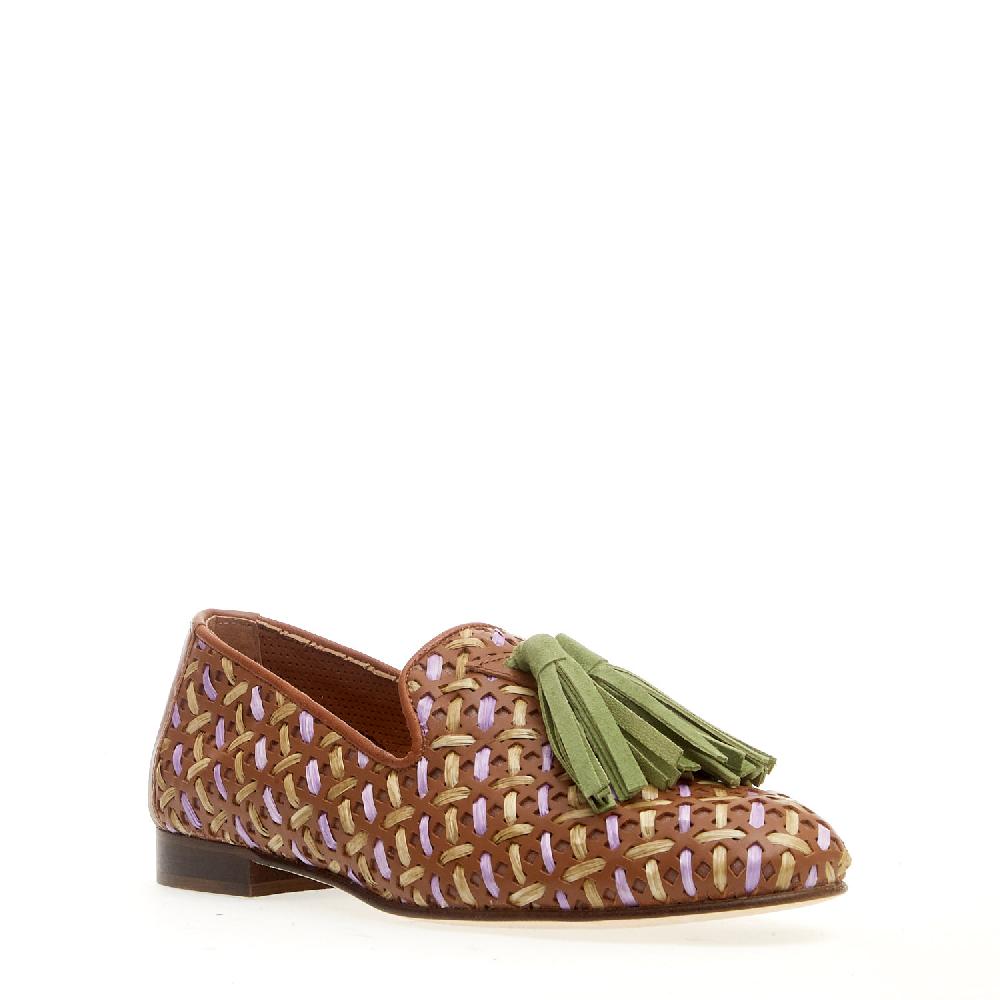 Sorelle Perego pantofola intreccita cuoio lilla e verde Offerta speciale