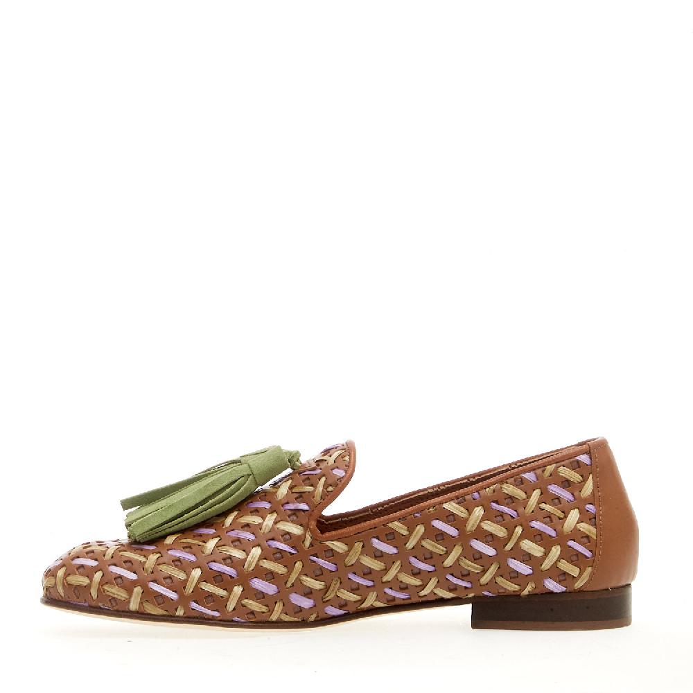 Sorelle Perego pantofola intreccita cuoio lilla e verde Offerta speciale