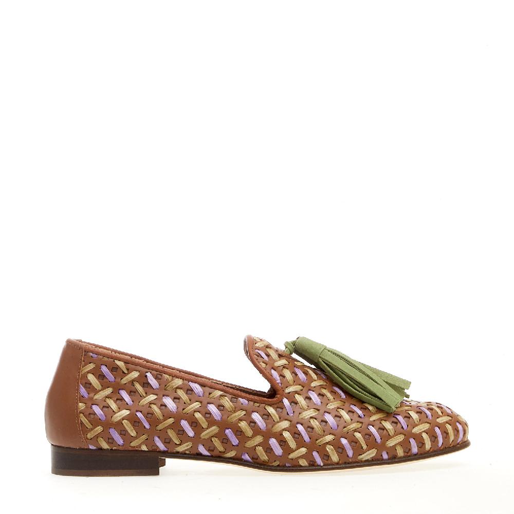 Sorelle Perego pantofola intreccita cuoio lilla e verde Offerta speciale