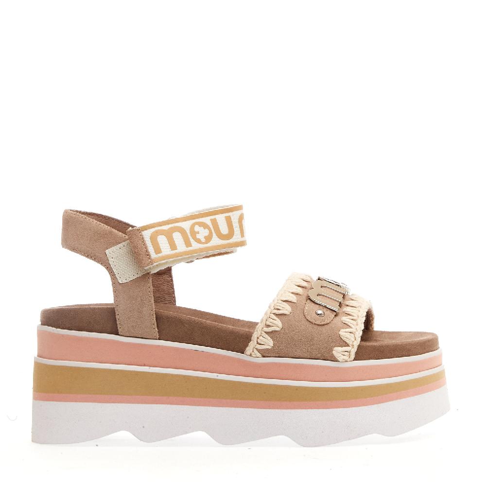 Sorelle Perego zeppa camoscio beige rosa cinturino Fino al 55% di sconto