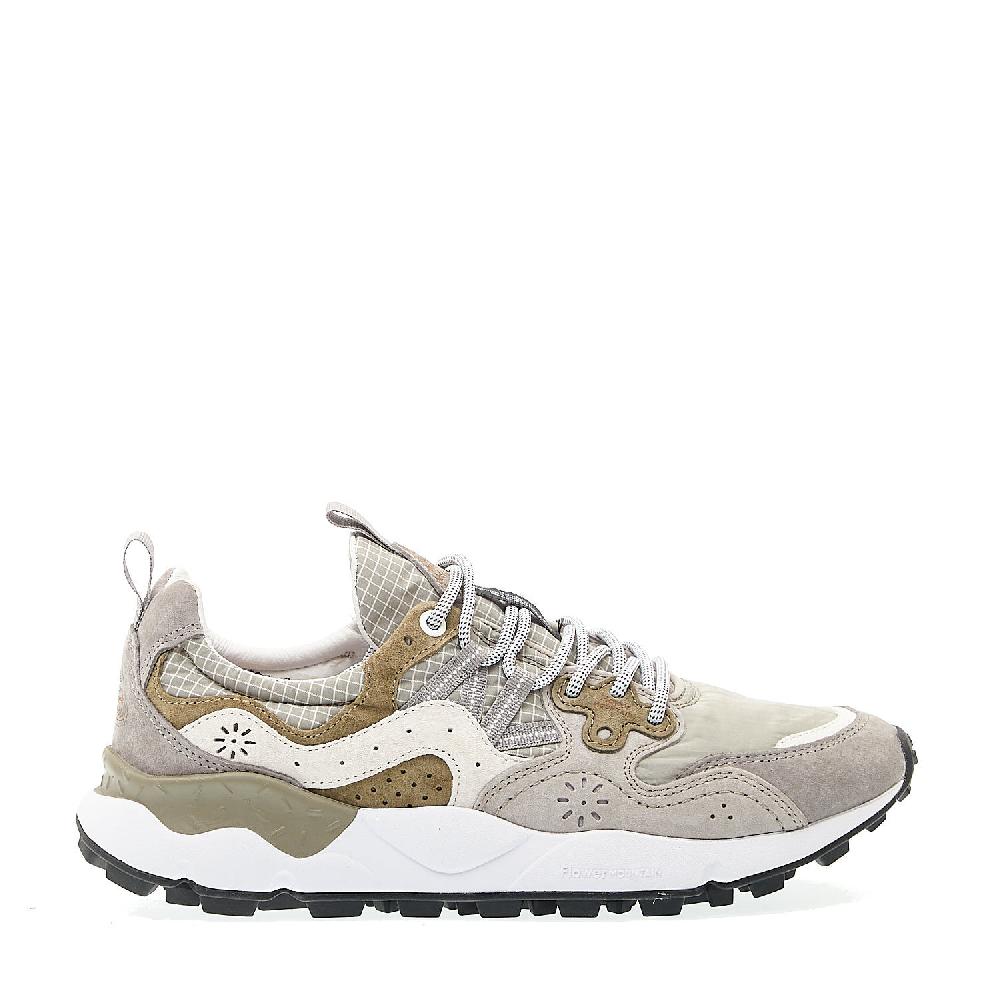 Sorelle Perego sneakers tessuto grigio camoscio grigio e verde In vendita