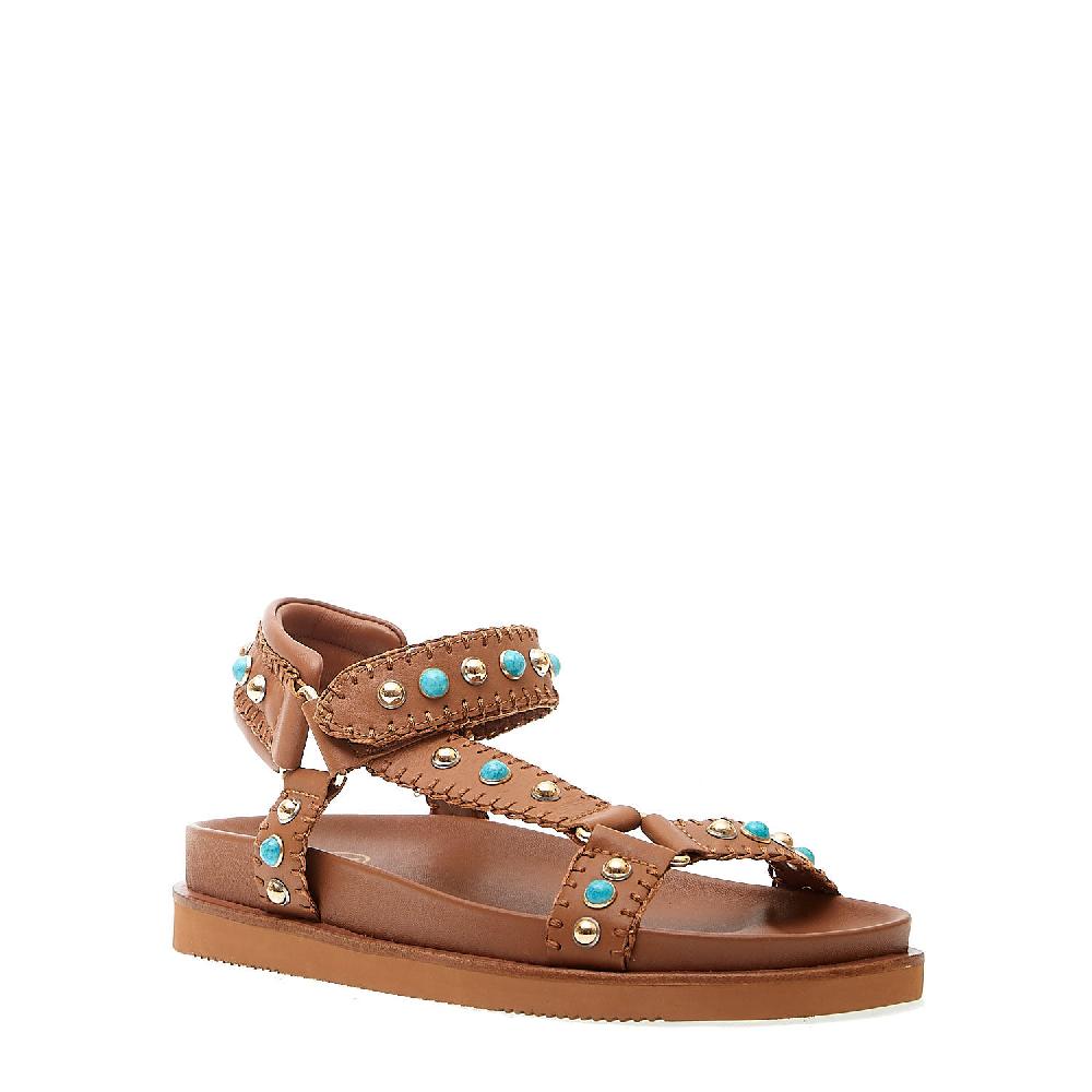 Sorelle Perego sandalo cuoio con borchie e turchese Flash Sale