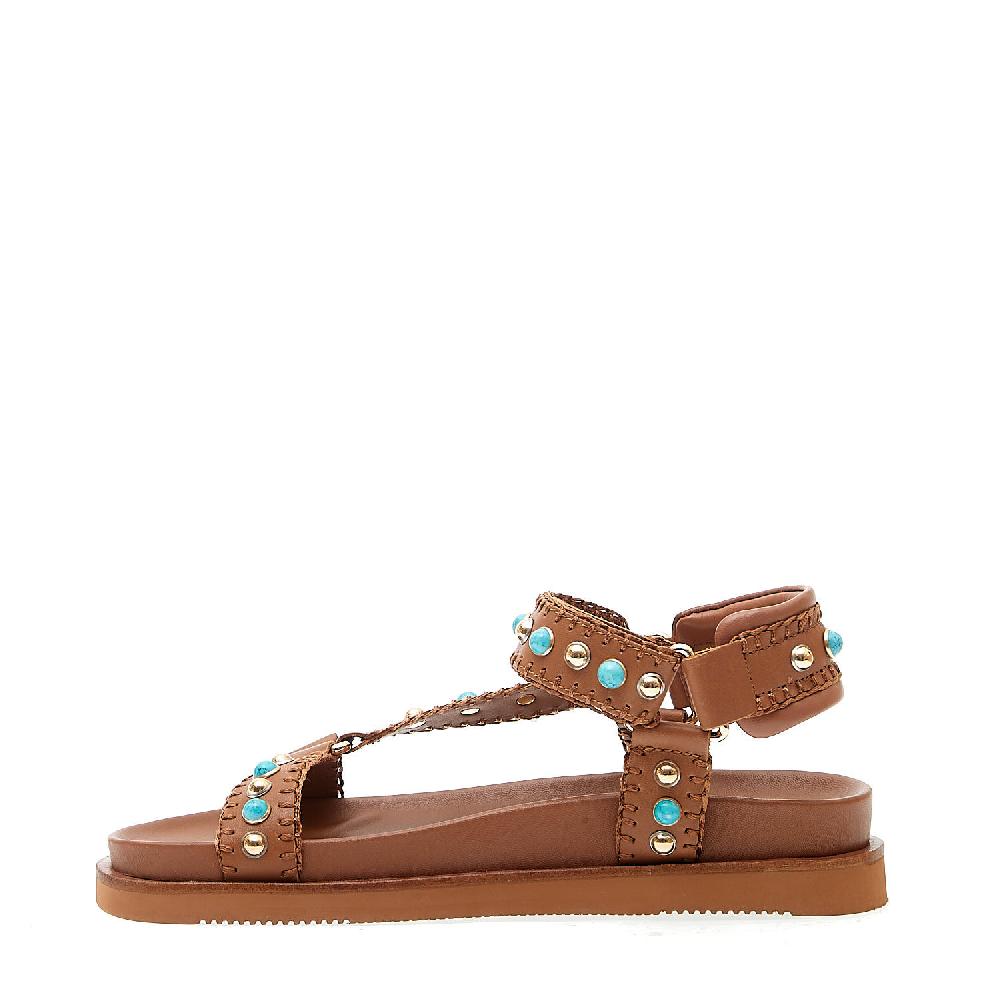 Sorelle Perego sandalo cuoio con borchie e turchese Flash Sale
