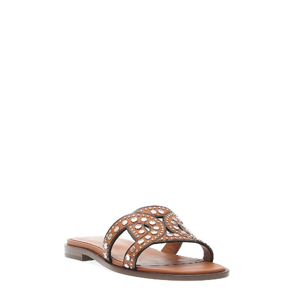 Sorelle Perego ciabatta in pelle cuoio con borchie Offerte esclusive