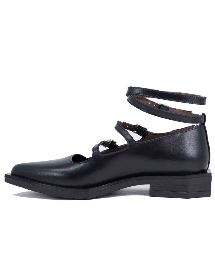 Spatarella Ballerine donna in pelle nera con lacci alla caviglia Economico