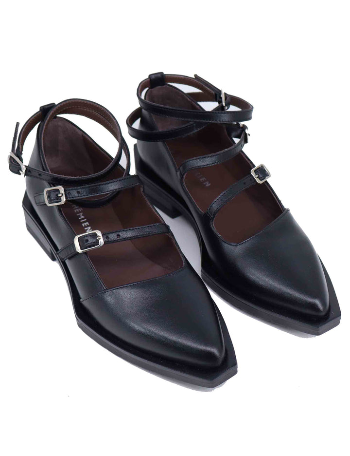 Spatarella Ballerine donna in pelle nera con lacci alla caviglia Economico