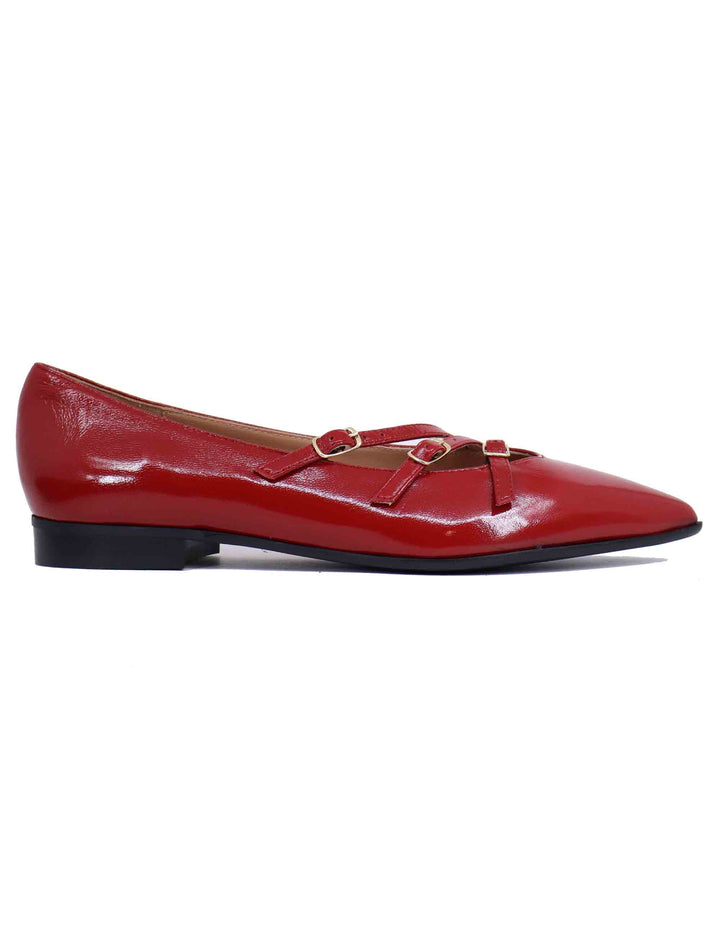Spatarella Ballerine donna in pelle rossa con doppio cinturino Online