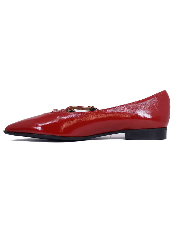 Spatarella Ballerine donna in pelle rossa con doppio cinturino Online