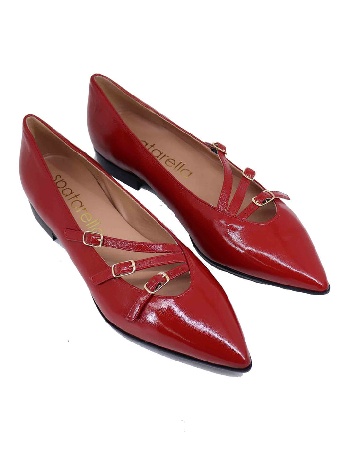 Spatarella Ballerine donna in pelle rossa con doppio cinturino Online