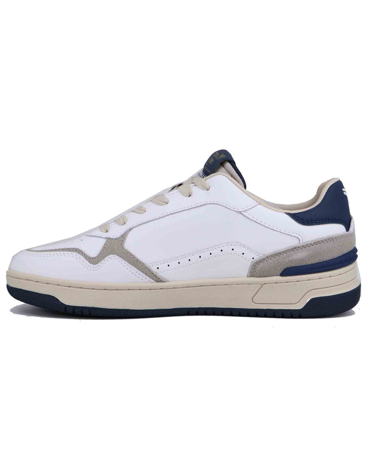 Spatarella Sneakers uomo in pelle bianca con riporti blu Saldi