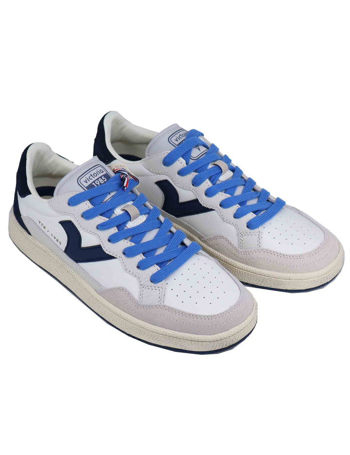 Spatarella Sneakers uomo in pelle bianca con riporti blu Offerte