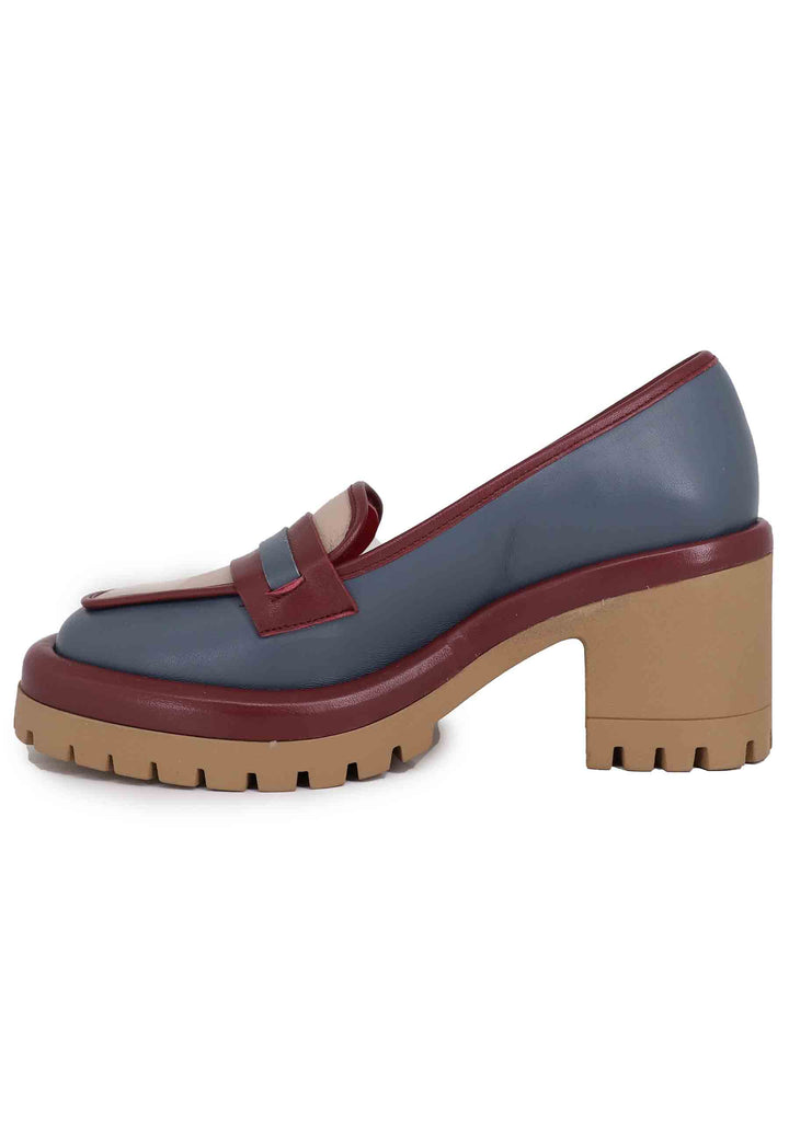 Spatarella Mocassini donna in pelle blu con suola alta in gomma Vendita Economica