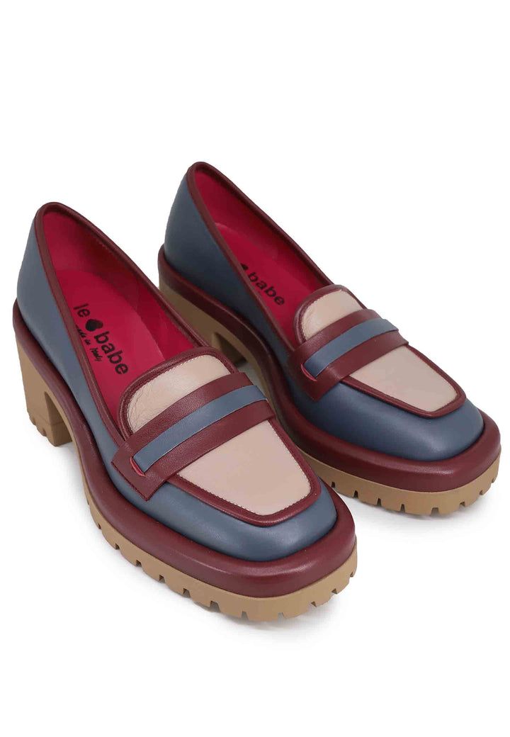 Spatarella Mocassini donna in pelle blu con suola alta in gomma Vendita Economica