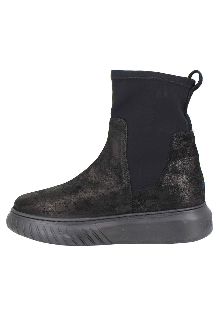 Spatarella Sneakers donna a stivaletto in pelle nera e tessuto elasticizzato in tinta suola in gomma alta Promozione