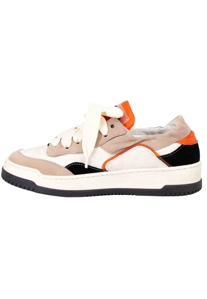 Spatarella Sneakers donna in pelle beige e taupe con fondo gomma Spedizione Gratuita