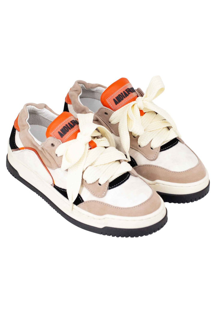 Spatarella Sneakers donna in pelle beige e taupe con fondo gomma Spedizione Gratuita