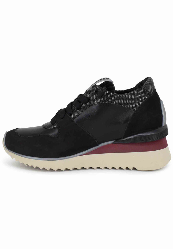 Spatarella Sneakers donna in pelle nera con fondo zeppa Soddisfazione Garantita