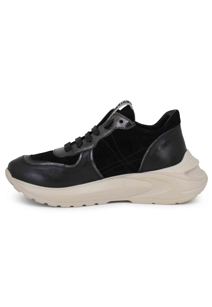 Spatarella Sneakers donna in pelle nera con suola in gomma Qualità Garantita
