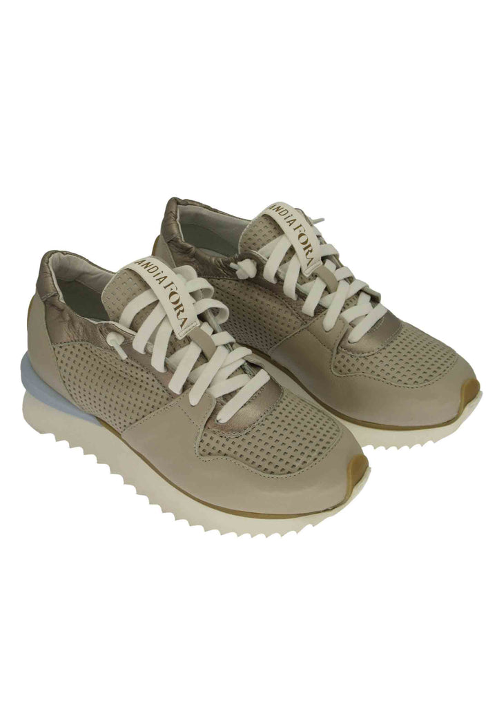 Spatarella Sneakers donna in pelle taupe con suola alta il gomma Consegna Veloce