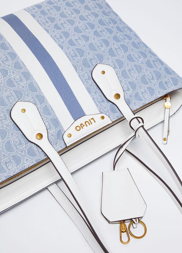 Spatarella Borse donna a spalla in tessuto blu e pelle bianca Sconto