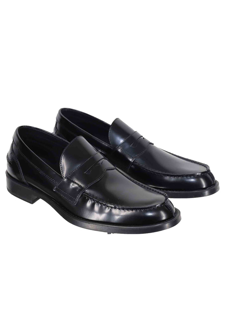 Spatarella Mocassini uomo in pelle lucida nera con suola in gomma leggera Sconto