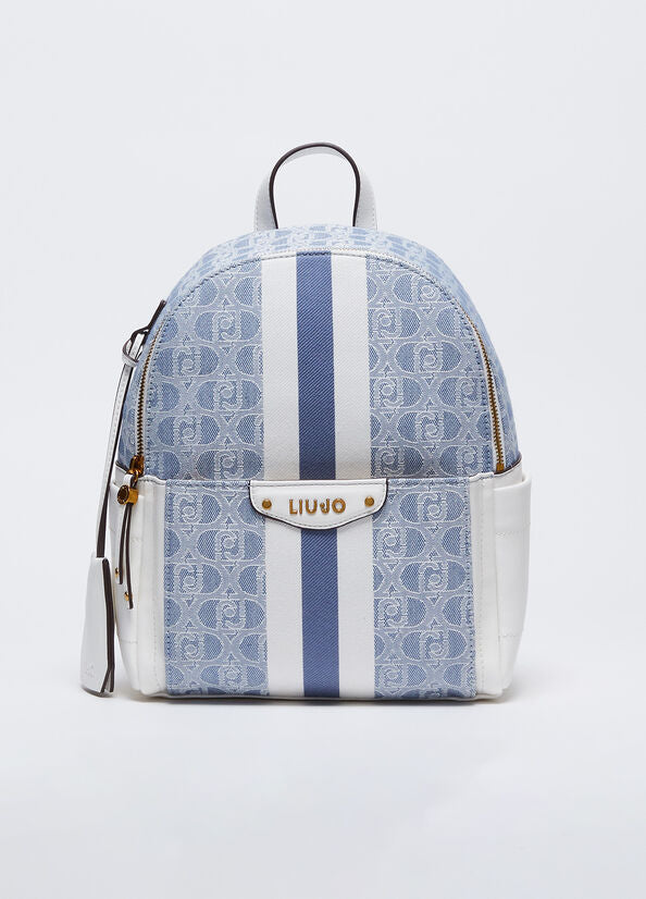 Spatarella Zaini donna jacquard in tessuto blu e bianco Consegna Veloce