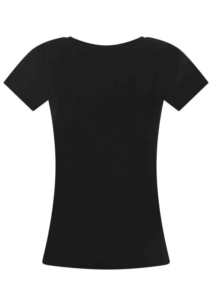 Spatarella T-shirt donna Icons in cotone nero con stampa in seta Economico