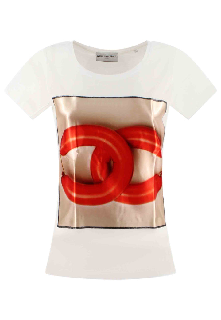 Spatarella T-shirt donna Savage in cotone bianco con stampa in seta