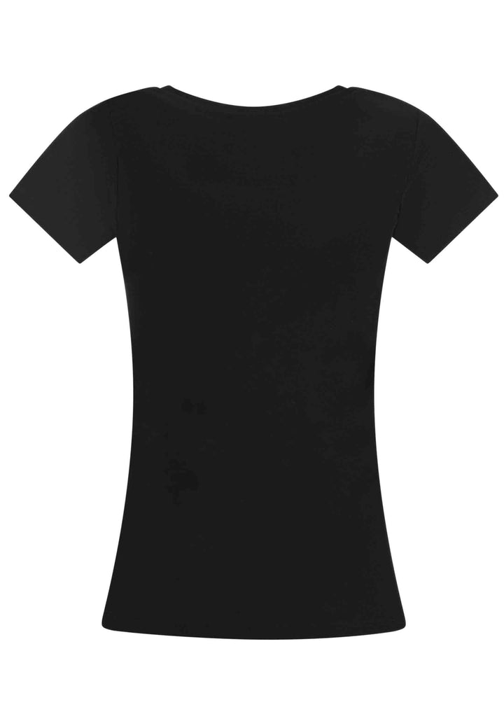 Spatarella T-shirt donna Savage in cotone nero con stampa in seta Outlet