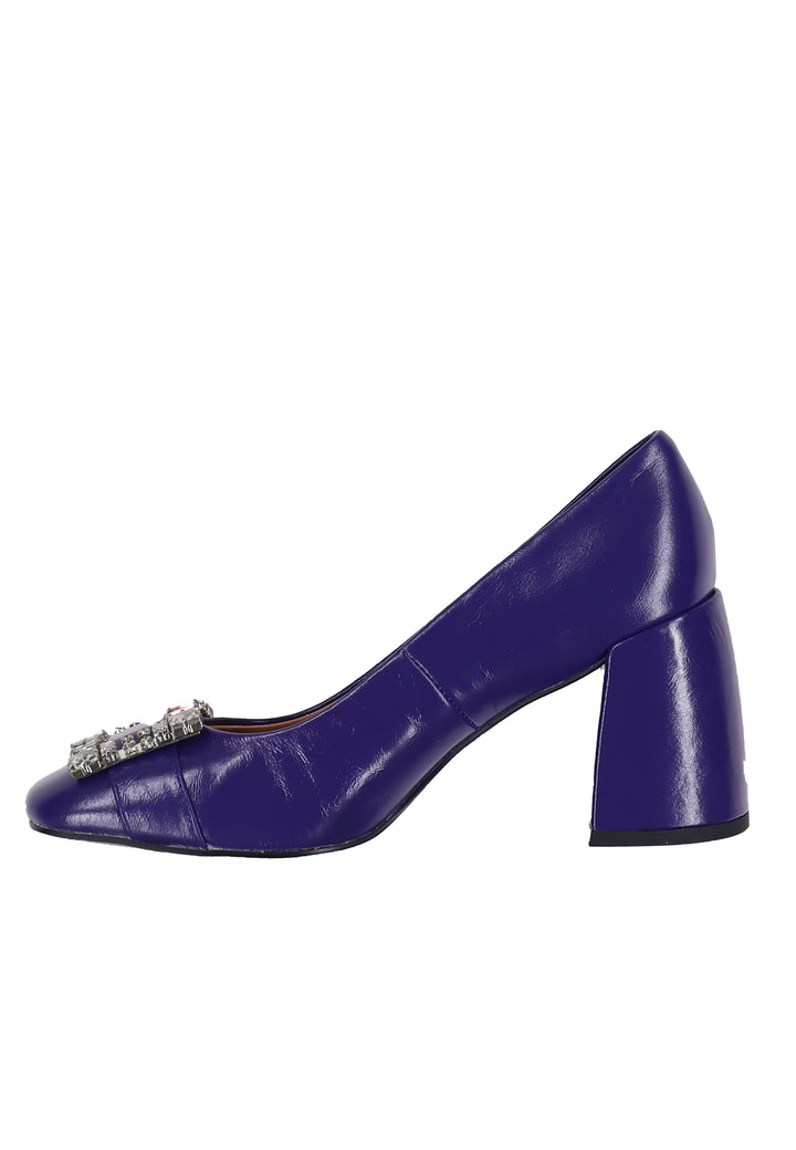Spatarella Decollete donna in pelle lucida viola con fibbia in strass e tacco alto Adella Offerte