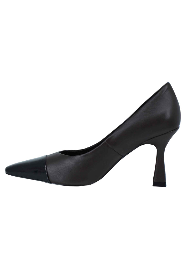 Spatarella Decollete donna in pelle marrone con puntale in pelle nero e tacco alto Hotsell