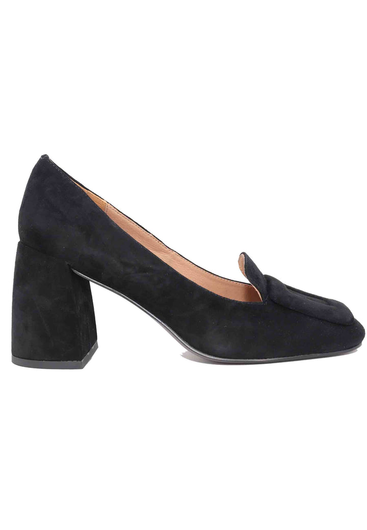 Spatarella Mocassini donna in camoscio nero con punta quadra e fibbia in tinta Marla Vendita Economica