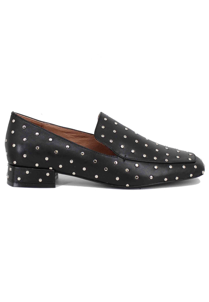 Spatarella Mocassini donna in pelle nera con borchie argento Lillian I Più Venduti