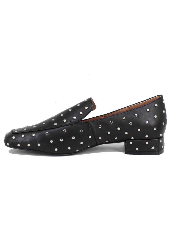 Spatarella Mocassini donna in pelle nera con borchie argento Lillian I Più Venduti