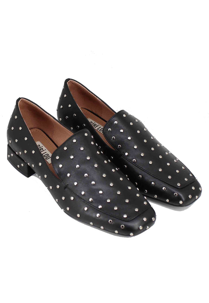 Spatarella Mocassini donna in pelle nera con borchie argento Lillian I Più Venduti